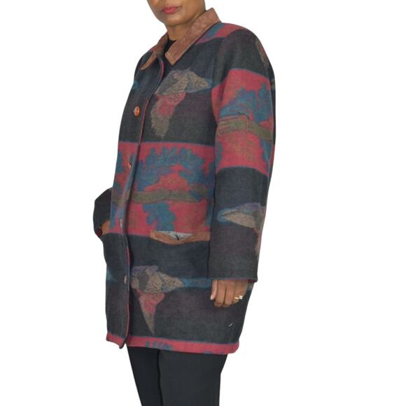 VINTAGE Flytime Tapestry Mallard Coat Italy Wool Duck Foliage Oversized Medium - Picture 6 of 16